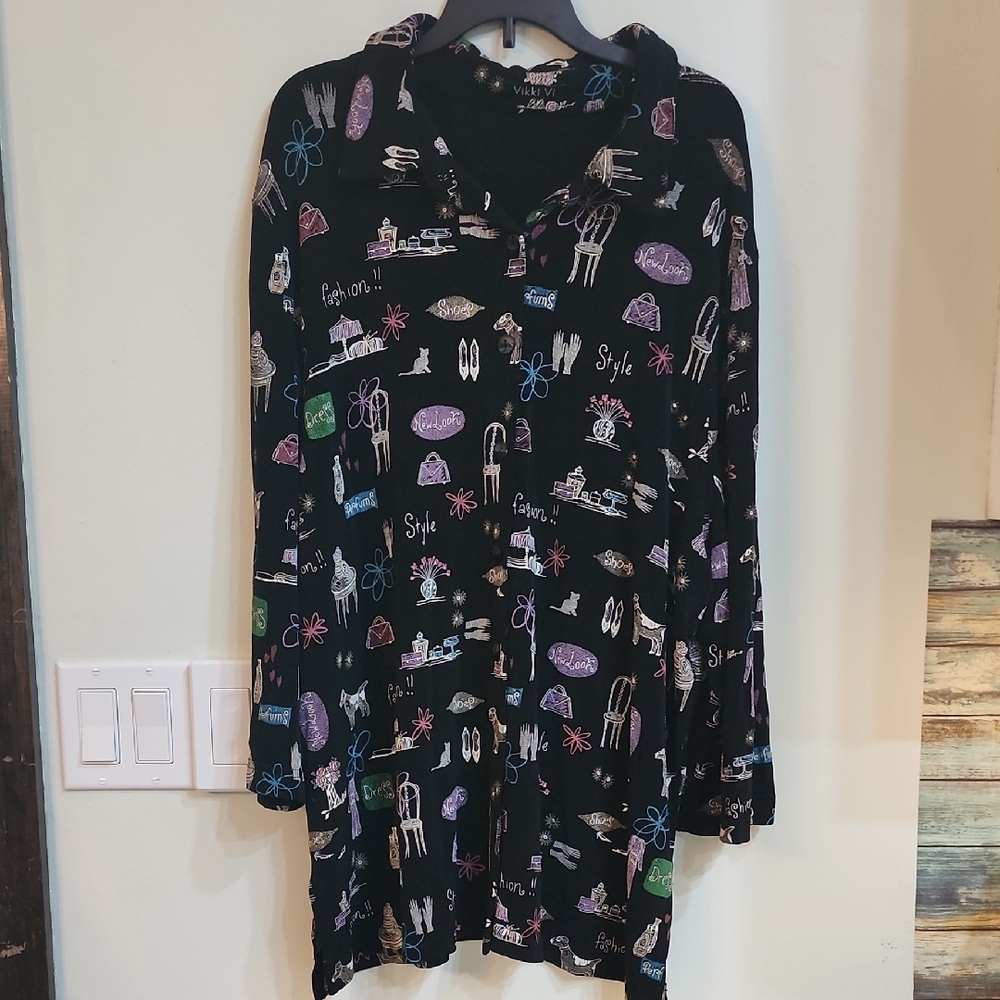 Vikki Vi Black Graphic Long Sleeve Shirt